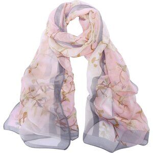 Women's Light Pink Fashion Lightweight Head Scarf Floral Print Chiffon Scarves